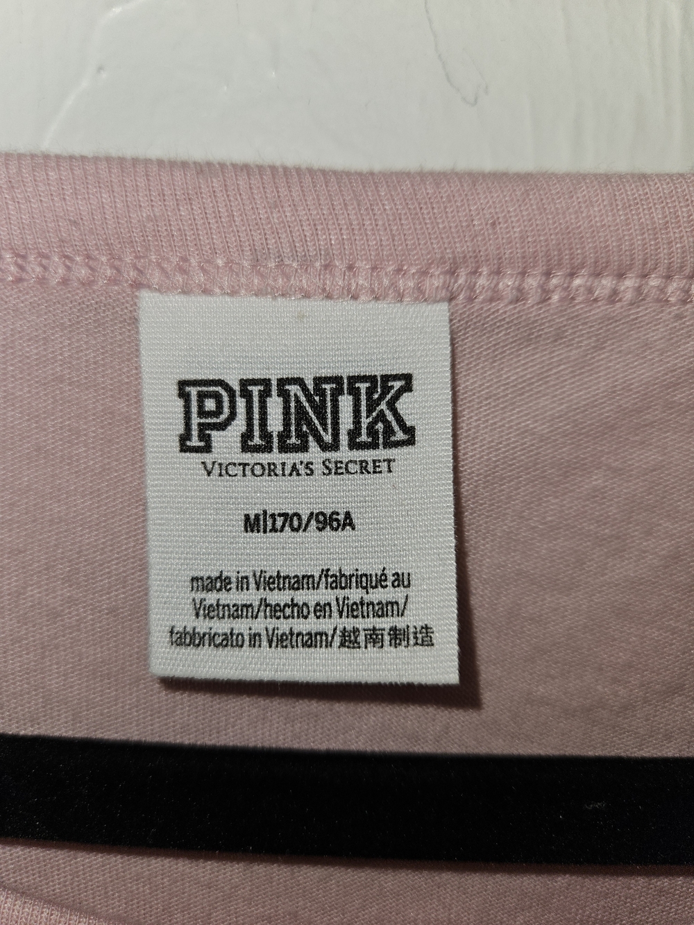 PINK Victoria's Secret Light Pink Sequin Logo Stripe Sleeve Tee Women's Medium - Picture 7 of 11